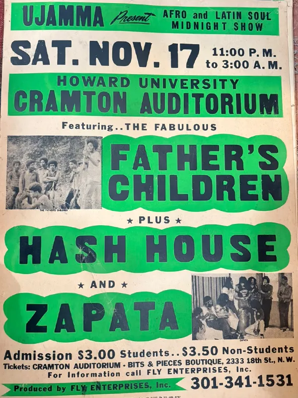 Poster for Father's Children, Hash House, and Zapata performance at Cramton Auditorium 1973